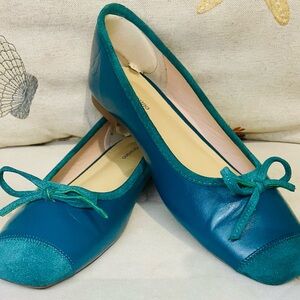 C.Paravano Women Teal Green Flats Shoes SZ40 US SZ9 Ballet Leather Suede